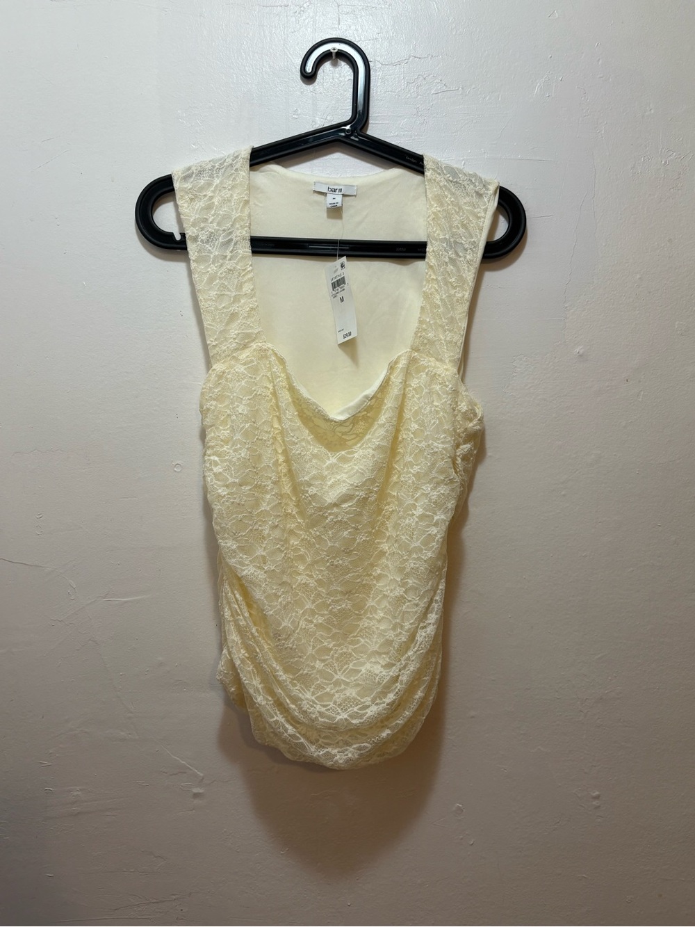 Bar III Sleeveless Cream Lace Drape Front Top - Size M
